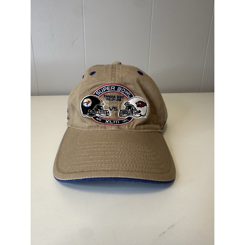 SuperBowl XLIII Hat Cap Beige Pittsburgh Steelers Arizona Cardinals Reebok Ball